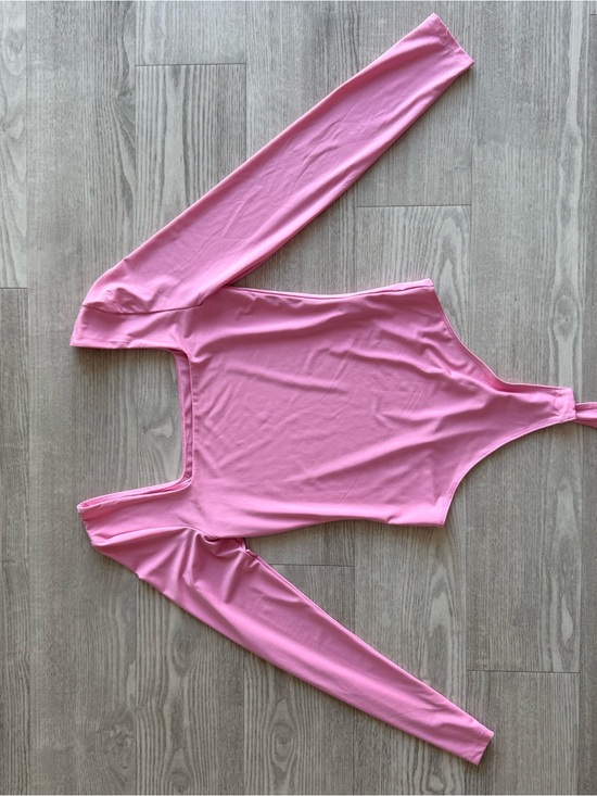 None Tops - Long Sleeve Pink Scoop Neck Bodysuit